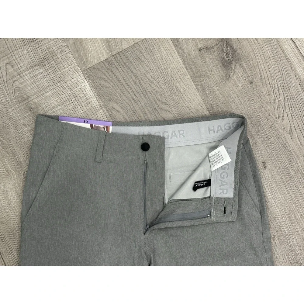 Haggar Mens Performance Short 30 Gray Moisture Wicking Stretch Flex Band NEW